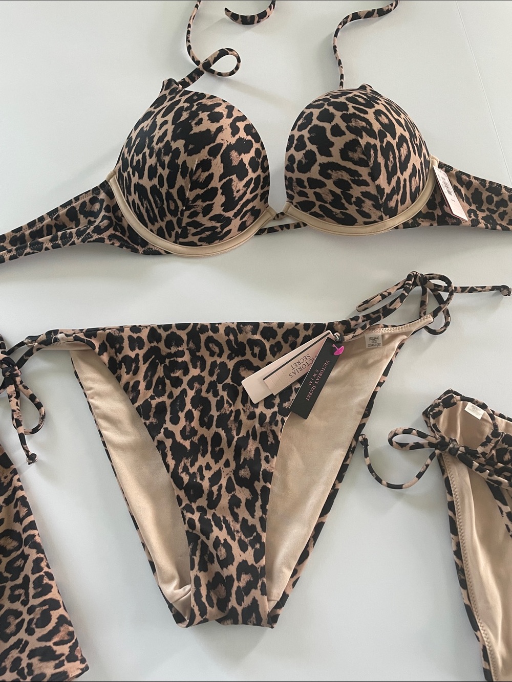 Victoria's Secret Bombshell Leopard Print 3-Piece Bikini Set - With Sarong - Picture 7 of 8